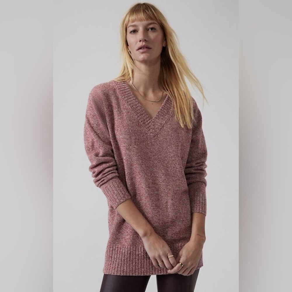 Athleta Vital V-neck Marled Knit Tunic Sweater in Wool/ Cashmere Size M
